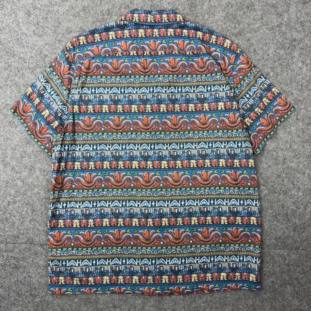 J.Crew Shirt Mens Medium Blue Tribal Geometric Print Cotton Camp Summer Beach - Picture 8 of 13
